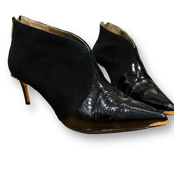 Ted Baker Hainns Suede Leather and Gold Heeled Pointed Toe Ankle Shoe Boots - Picture 6 of 16